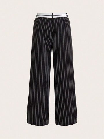 EZwear Casual Color Block Striped Straight Pants
