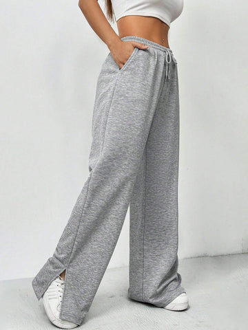 EZwear Casual Drawstring Waist Jogger Pants With Side Opening