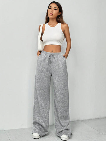 EZwear Casual Drawstring Waist Jogger Pants With Side Opening
