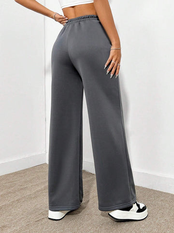 EZwear Casual Drawstring Wide Leg Loose Women's Sweatpant And Sweatshirt Set, Suitable For Autumn