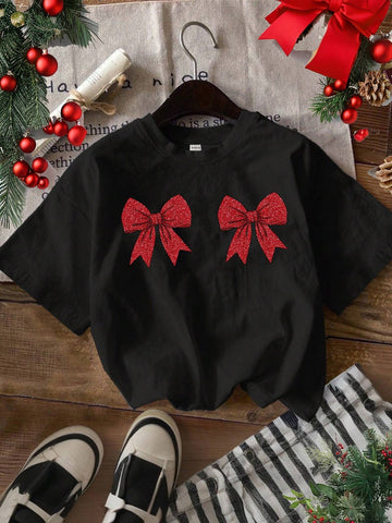Casual Loose Butterfly Graphic Round Neck Short Sleeve Women T-Shirt, Suitable For Summer