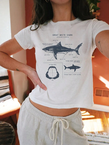EZwear Casual Shark Printed Short Sleeve T-Shirt For Summer