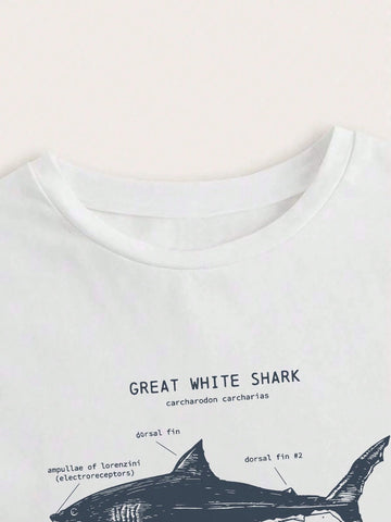 EZwear Casual Shark Printed Short Sleeve T-Shirt For Summer