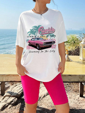 Casual Simple Pattern Round Neck Loose Short Sleeve Women Two-Piece Set Suitable For Summer