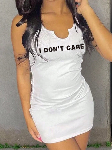Casual Simple Slogan Printed Sleeveless Bodycon Dress For Women
