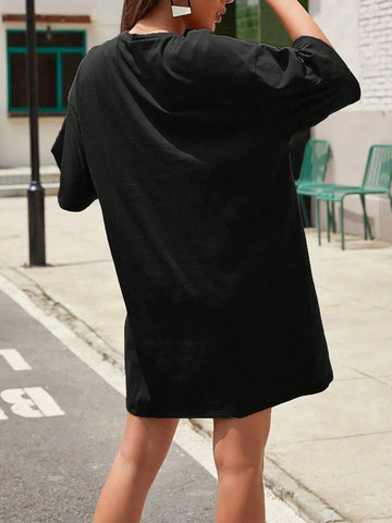 Casual Skull & Ballet Print Short Sleeve T-Shirt Dress