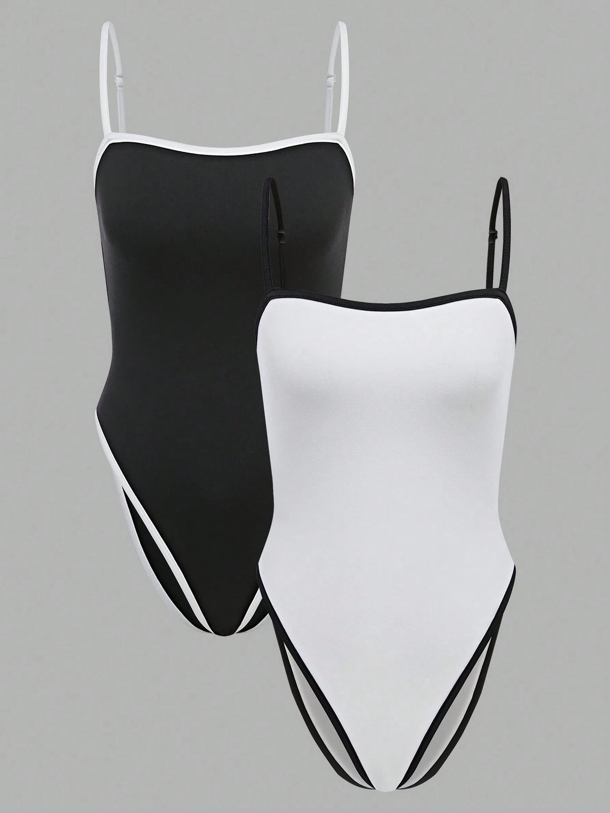 Casual Spaghetti Strap Color Block Crop Top And Shorts Twinset Bodysuit For Women