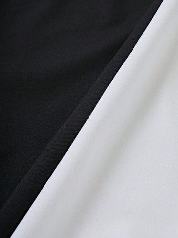 Casual Spaghetti Strap Color Block Crop Top And Shorts Twinset Bodysuit For Women