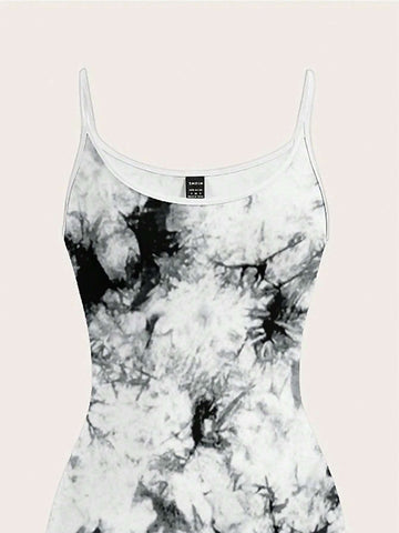 Casual Tie-Dye Pattern Solid Color Full-Length Bodycon Tank Dress, Suitable For Summer
