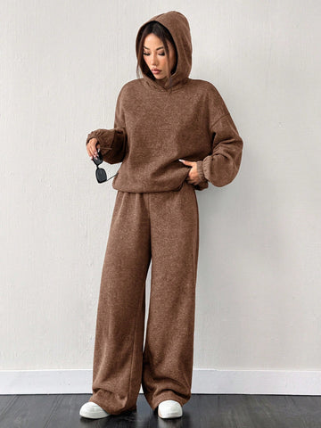 2pcs Set - Oversized Black Thermal Lined Raglan Hoodie & Wide-Leg Sweatpants
