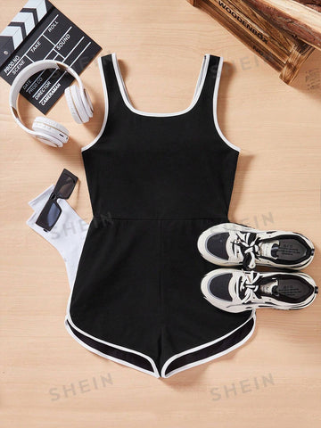Color Block Knitted Edging Romper