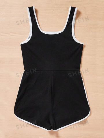 Color Block Knitted Edging Romper
