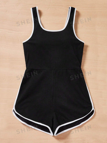 Color Block Knitted Edging Romper