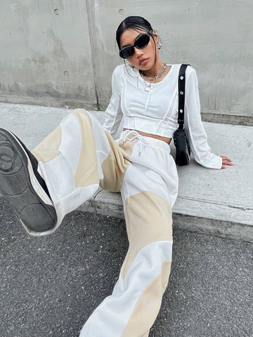 EZwear Colorblock Drawstring Waist Sweatpants