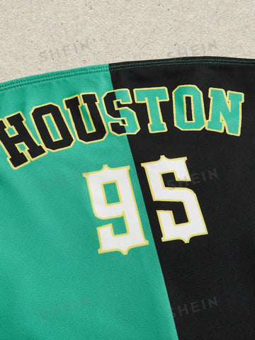 Colorblock Letter & Number Print Tube Unitard Romper