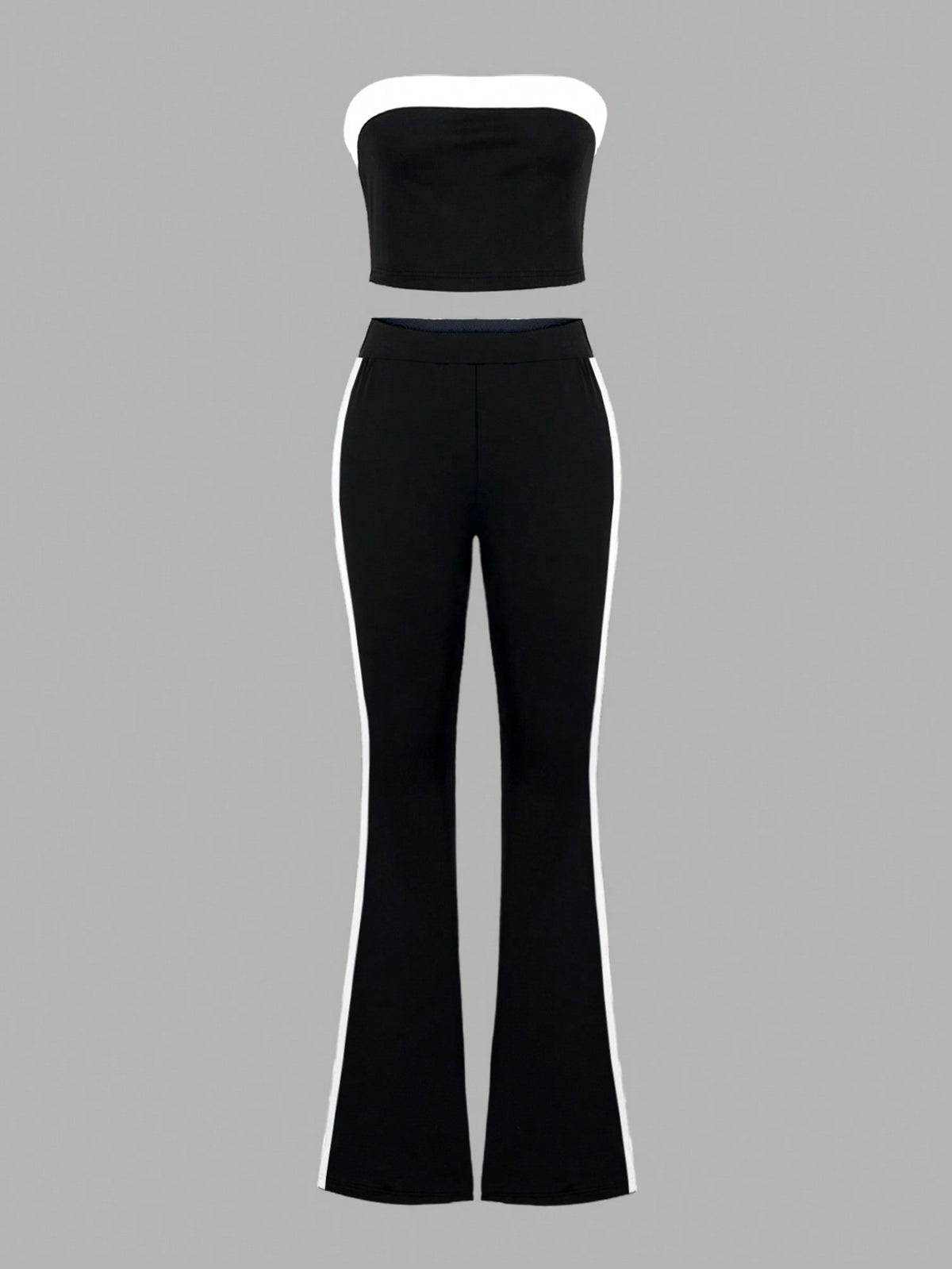 Contrast Color Tube Top And Flare Leg Pants 2pcs Set