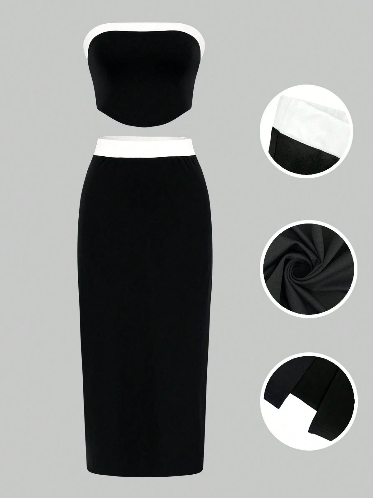 Contrast Color Tube Top And Skirt Two-Piece Set