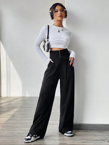 EZwear Contrast Color Turn-Waist Trousers