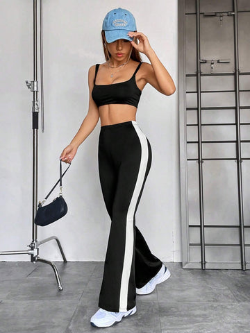 EZwear Contrast Side Seam Flare Leg Pants