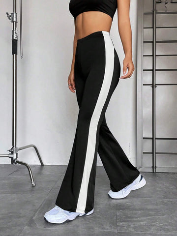 EZwear Contrast Side Seam Flare Leg Pants