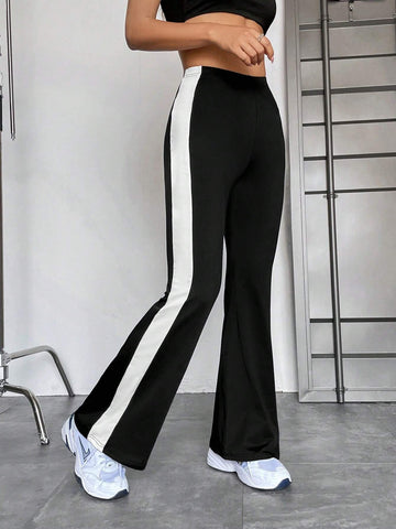 EZwear Contrast Side Seam Flare Leg Pants