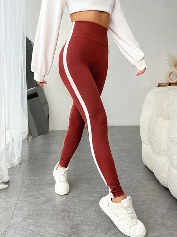 EZwear Contrast Side Seam Wideband Waist Leggings