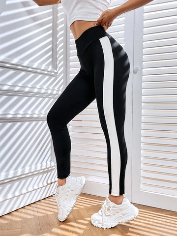 EZwear Contrast Side Seam Wideband Waist Leggings