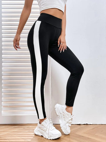 EZwear Contrast Side Seam Wideband Waist Leggings