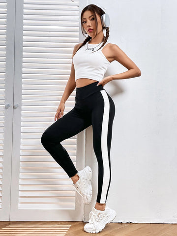 EZwear Contrast Side Seam Wideband Waist Leggings