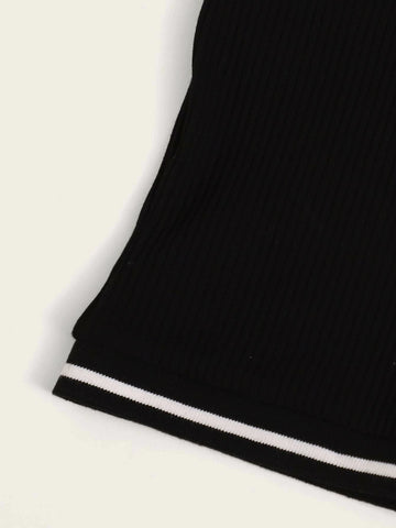 Contrast Striped Tape Rib-knit Crop Tee