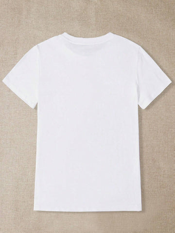 EZwear Crew Neck Short Sleeve Animal Letter Print T-Shirt, Casual Everyday Wear