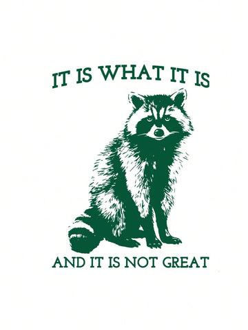 EZwear Crew Neck Short Sleeve Animal Letter Print T-Shirt, Casual Everyday Wear