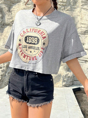 EZwear Crop Top Vintage Print T-Shirt For Women