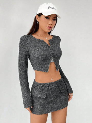 Dark Grey Knit Women's Slim Fit Suit
