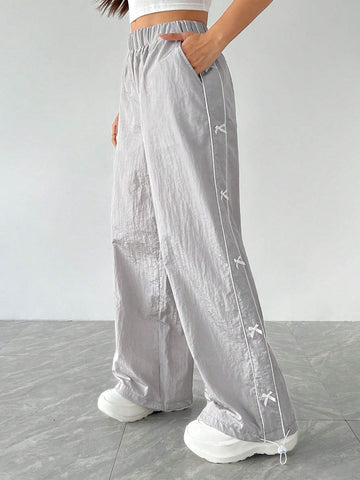 EZwear Decorative Bowknot Sporty Casual Pants