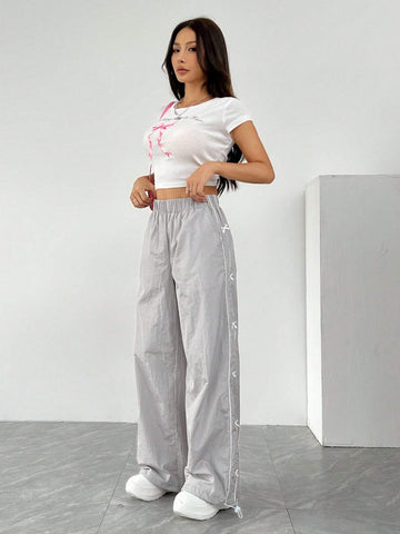EZwear Decorative Bowknot Sporty Casual Pants
