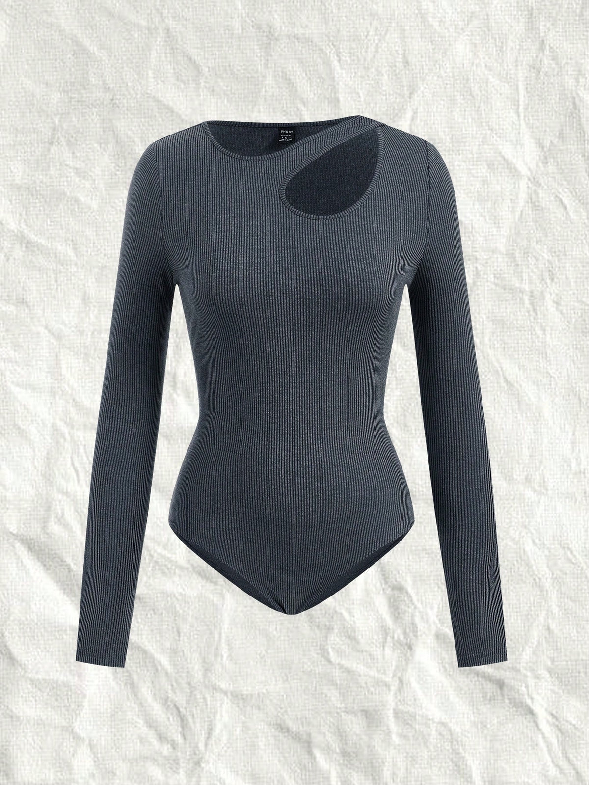 Deep Grey Knitted Hollow Out Bodysuit For Women