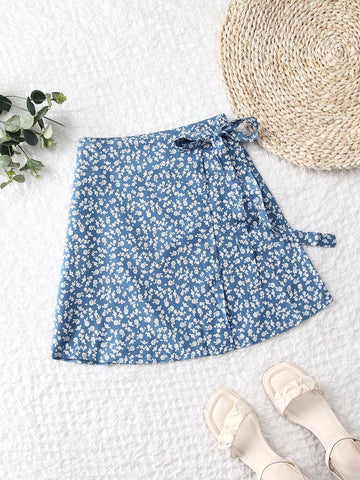 EZwear Ditsy Floral Wrapped Self-Tie Skirt