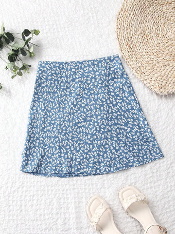 EZwear Ditsy Floral Wrapped Self-Tie Skirt