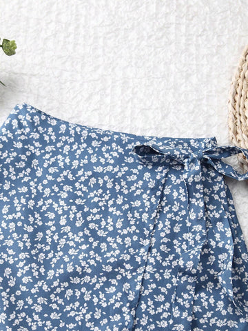 EZwear Ditsy Floral Wrapped Self-Tie Skirt
