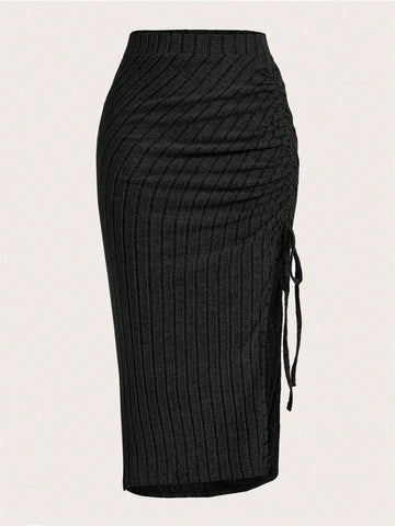 EZwear Drawstring Split Thigh Skirt