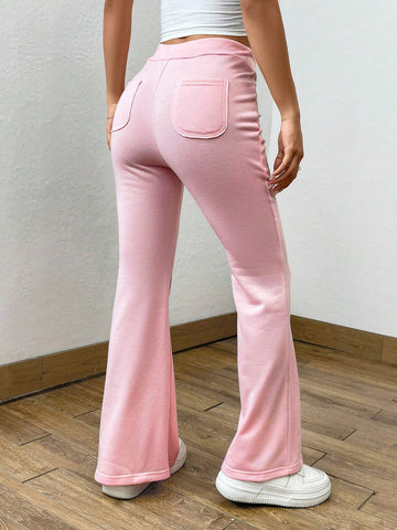 EZwear Drawstring Waist Flare Leg Sweatpants