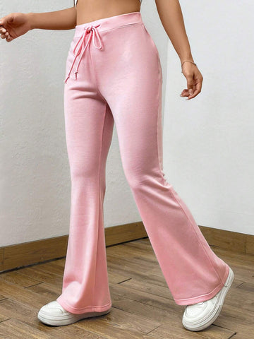 EZwear Drawstring Waist Flare Leg Sweatpants