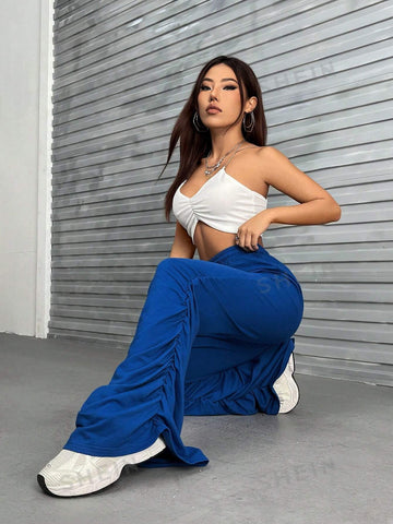 EZwear Drawstring Waist Ruched Hem Sweatpants