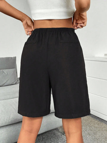 EZwear Drawstring Waist Slant Pocket Shorts