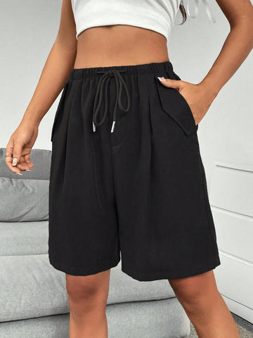EZwear Drawstring Waist Slant Pocket Shorts