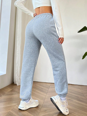 EZwear Drawstring Waist Solid Color Sweatpants