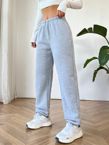 EZwear Drawstring Waist Solid Color Sweatpants