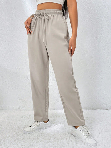 EZwear Drawstring Waist Straight Leg Pants