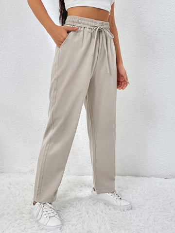 EZwear Drawstring Waist Straight Leg Pants
